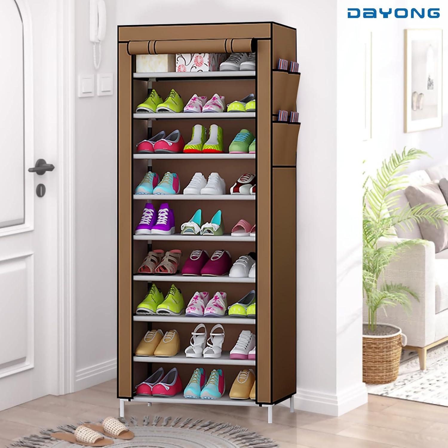 Shoe Rack Vent 9-Layer Dustproof Fabric Shoe Rack | Space-Saving Vertical Shoe Cabinet ...