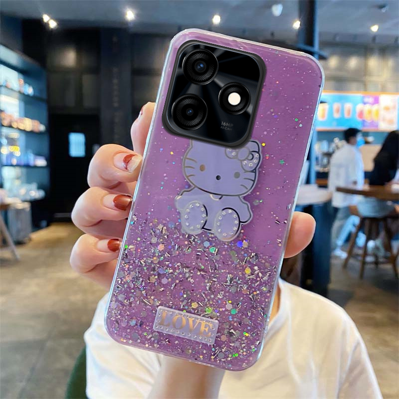 For Tecno Spark Go 2024 2023 2022 Phone case Sparkling Star Shell Kitty Cartoon Cute Soft Silicone Anti Drop for Tecno Spark Go 2023 2022 2024 Back Cover.