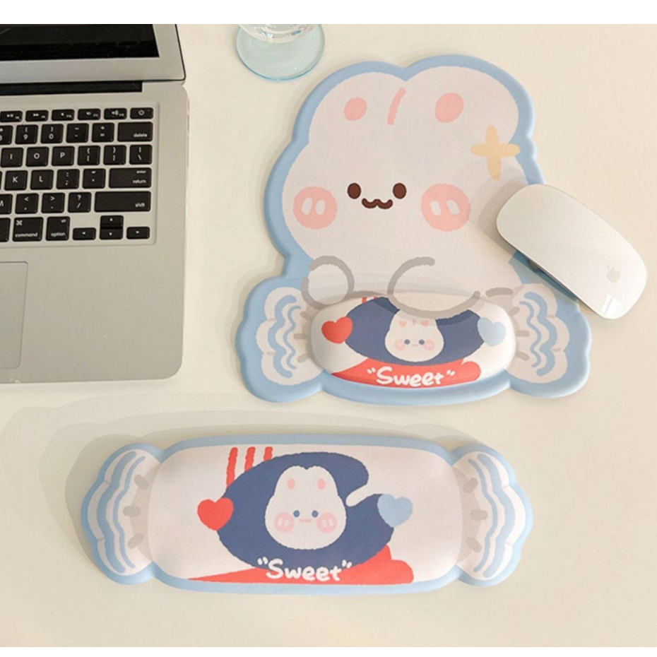 Cute rabbit wrist rest pad mouse pad set (soft sponge ergonomic comfort wrist rest)