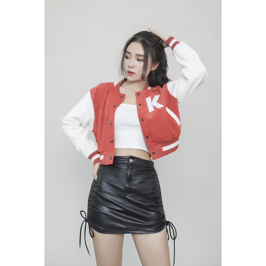 [VOUCHER 8%]Áo Khoác Croptop Nữ Nhung From - Màu Đỏ