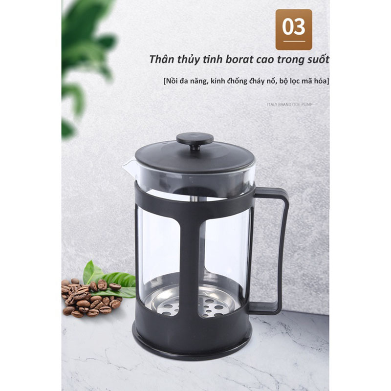 [Vận chuyển miễn phí]Bình pha cafe kiểu Pháp Bình pha cà phê French Press 350ml / 600ml / 800ml /1000ml Bình pha cà phê tiêu chuẩn Pháp，Thân thủy tinh Thiết kế tinh gọn, hiện đại