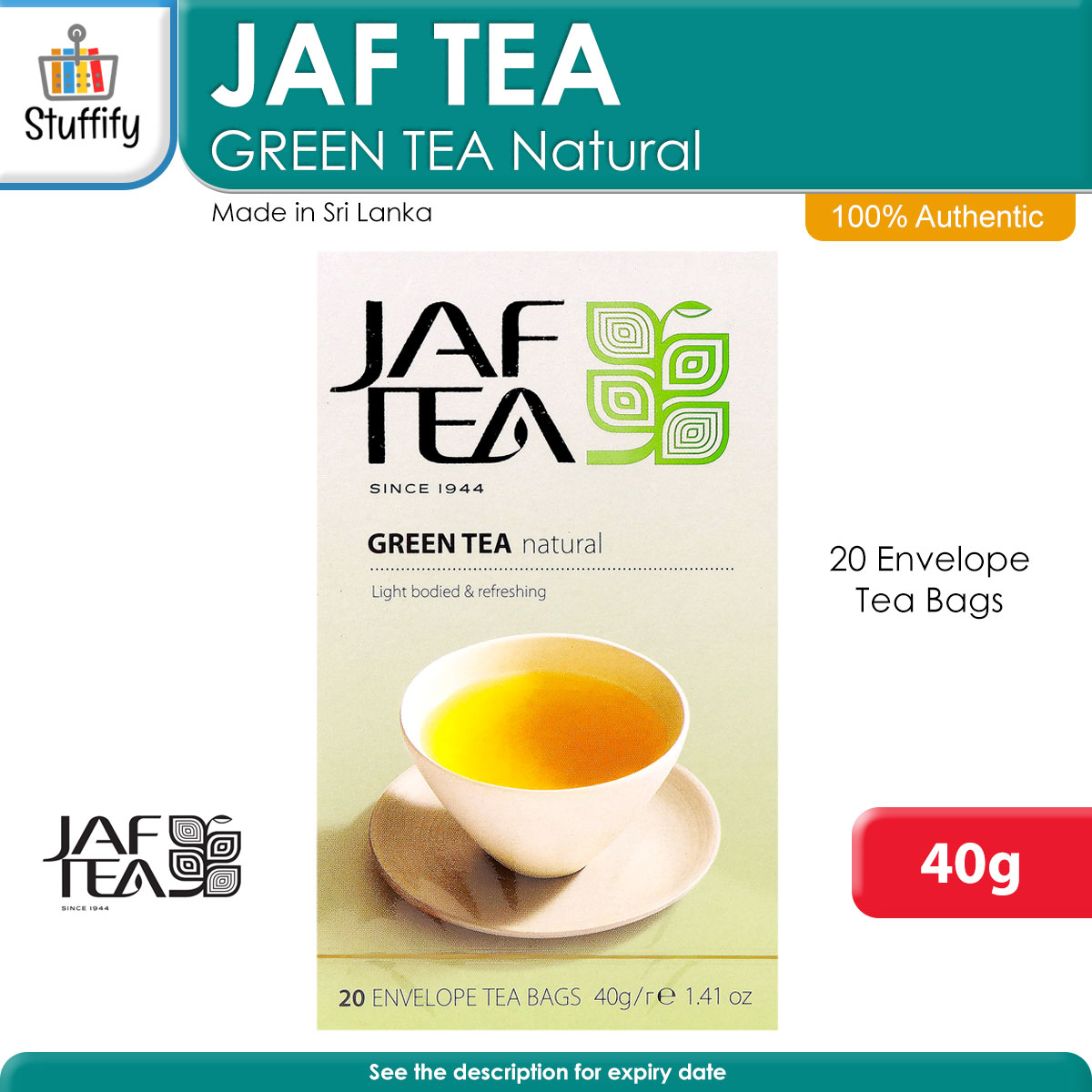 JAF TEA Green Tea Natural 40g (1 Box of 20 Envelope Tea Bags ...