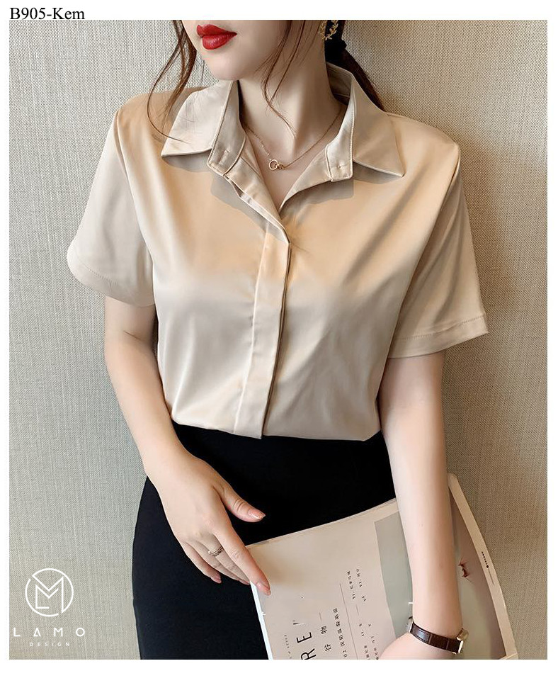 Áo sơ mi công sở nữ lụa ngọc trai nẹp đôi - B905