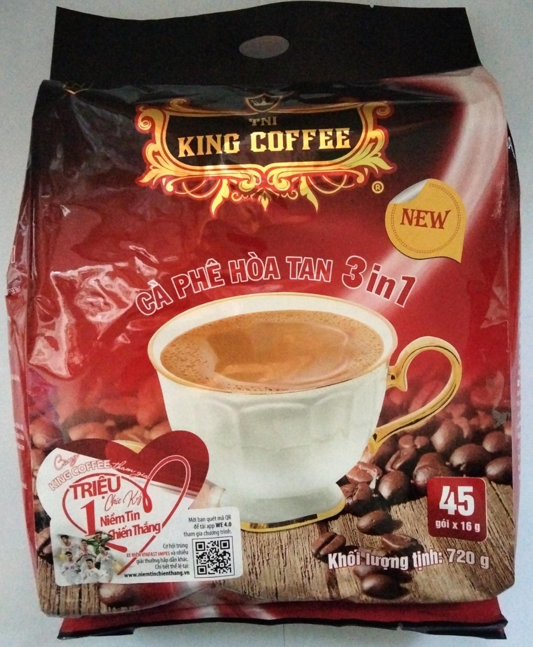 (Free ship)Cà Phê Hòa Tan 3in1 TNI King Coffee (16gr x 45 gói) (new)