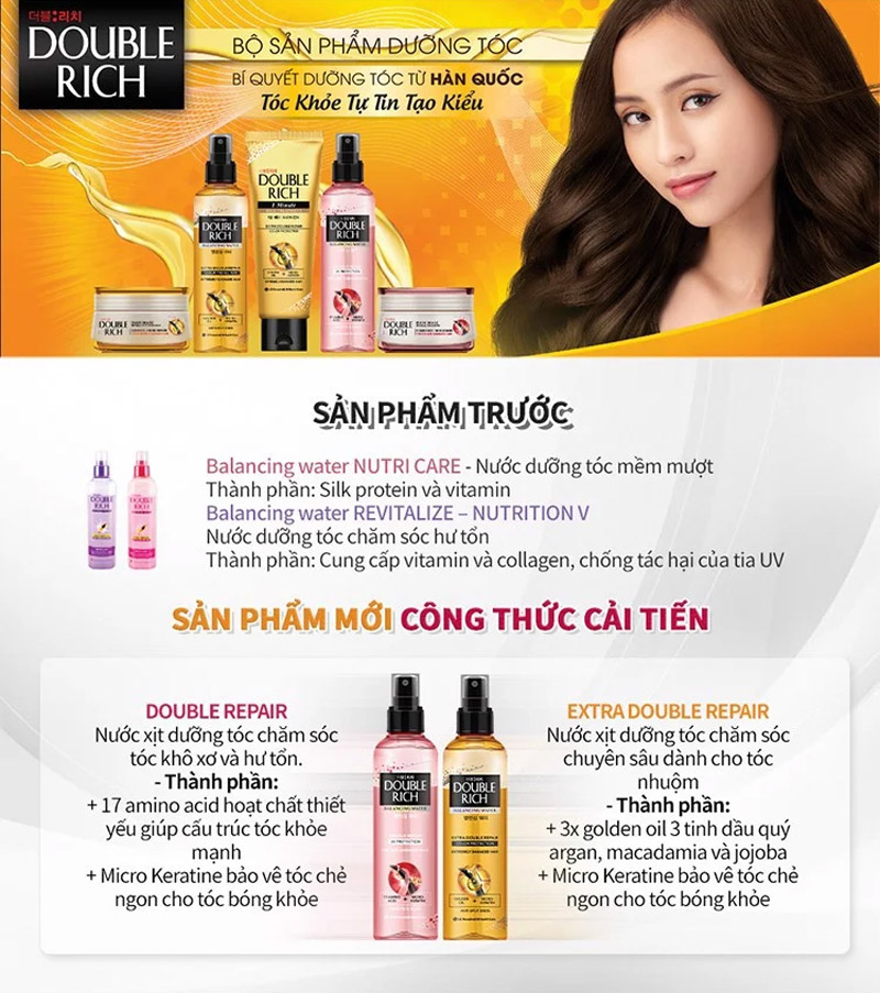 Nước Xịt Dưỡng Tóc Khô Sơ & Hư Tổn Double Rich 250ml