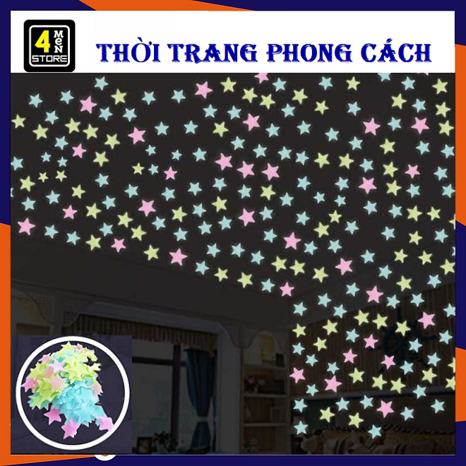 Set 100 Đèn Dạ Quang Dán Tường Hình Ngôi Sao Nhiều Màu - Túi 100 Ngôi Sao Phát Sáng Trang Trí Phòng Ngủ Siêu lung Linh ⚡