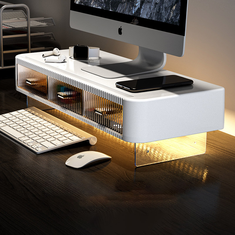 Desktop Computer Monitor, Elevated Office, Desktop Neck Protector, Screen Base, Bracket, Organizer, Storage Box, Lights