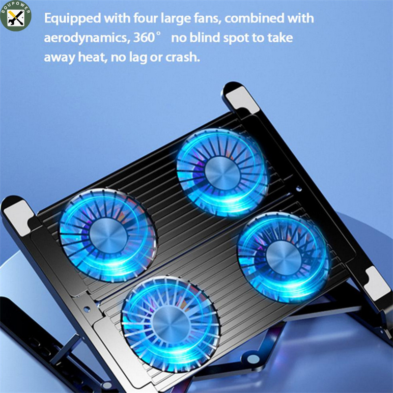 BouPower Foldable Laptop Holder Stand Cooling Pad Table Bracket With Radiator Silent Fan Notebook Accessories