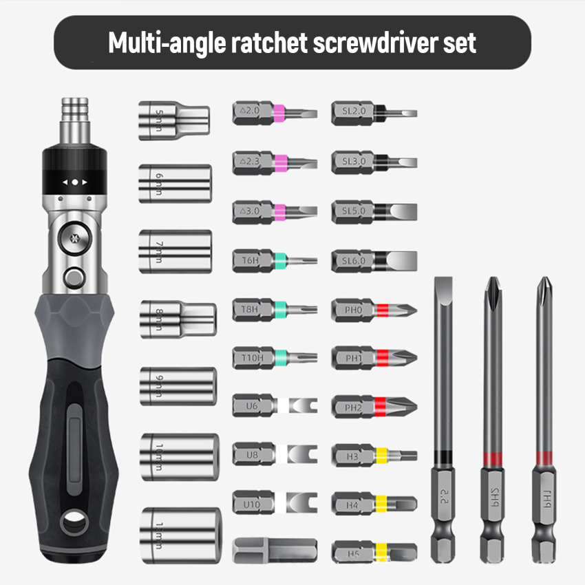 Ratchet Screwdriver Set Multi-Angle Ratchet Handle Ma-gnetic Screw Driver Bits with Sleeve Multifunctional Precision Repair Tool