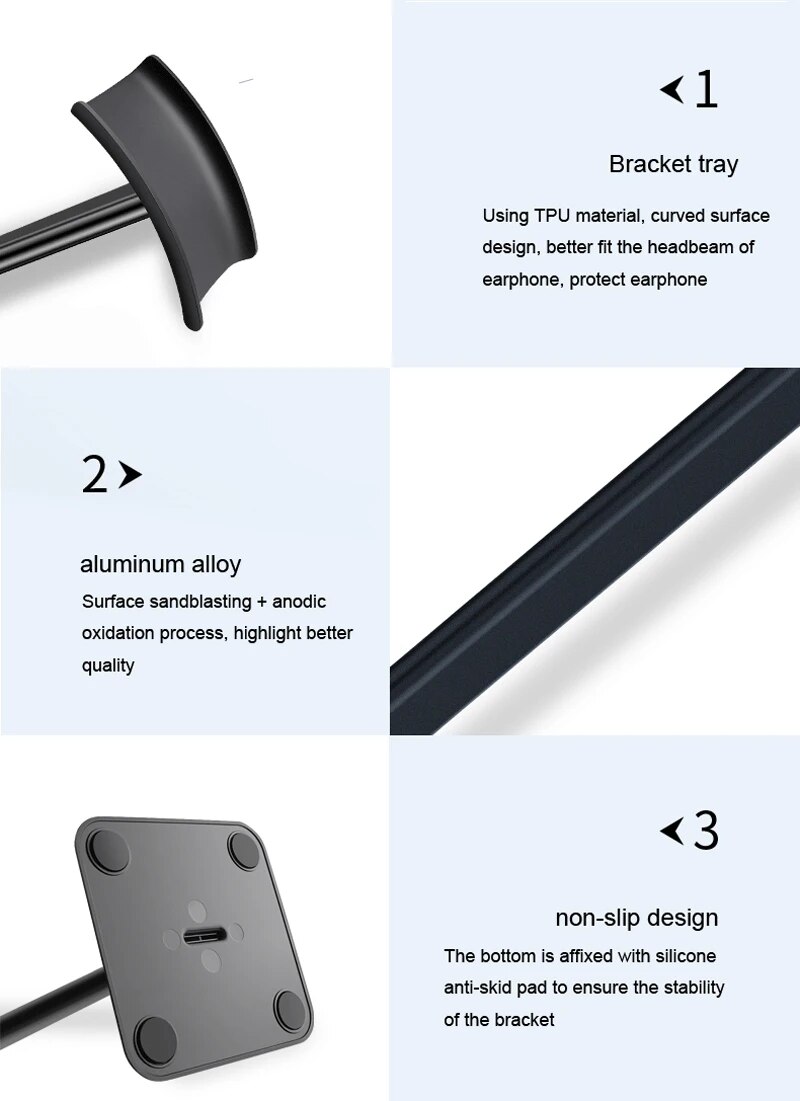 Zeallion Universal Headphone Stand Aluminuim Headset Holder Aluminum Supporting Flexible Headrest Fashion Headphone Hanger