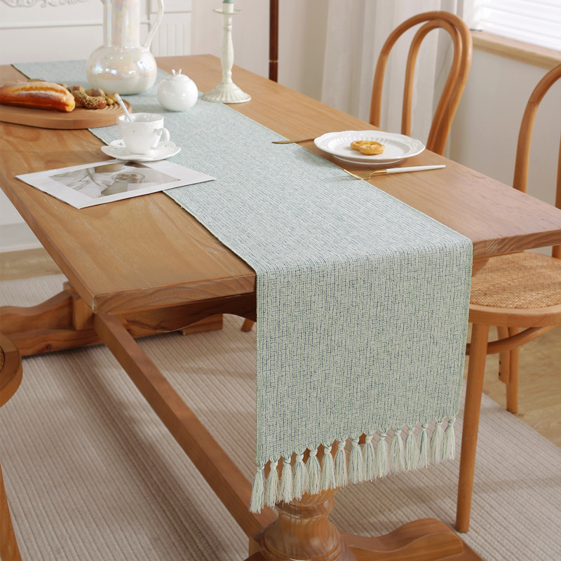 4/6/8/10 Seat Imitation Cotton Linen Table Runner 33x240 Simple Solid Color Handmade Tassel Table Runner Tea Table/shoe Cabinet Runner/bucket Cabinet Runner/bed Runner Home Decoration Fabric Art