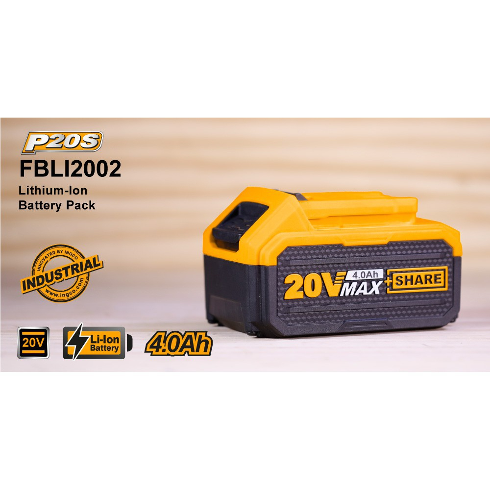 Pin ingco 20v 4ah fbli2002 dung lượng pin lithium-ion: 4.0ah, pin có đèn led hiển thị dung lượng, phù hợp cho nhiều loại máy ingco 20v