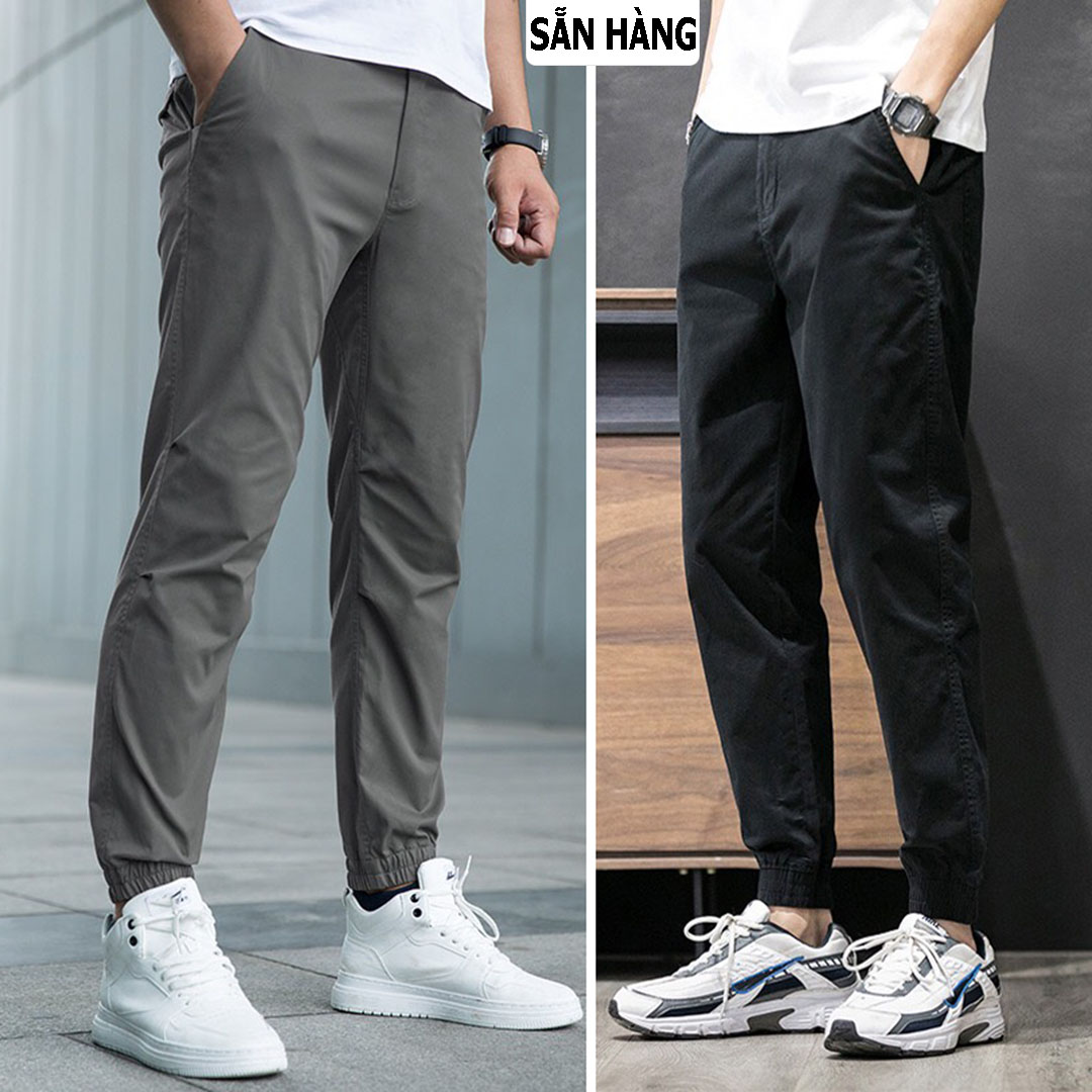 QUẦN DÀI KAKI NAM - QUẦN TÂY ÂU NAM - QUẦN JOGGER CHẤT VẢI ĐẸP CAO CẤP NAM CÓ TÚI RỘNG LƯNG THUN ỐNG CHUN BO BÓ DÁNG HÀN 2 MÀU ĐEN XÁM