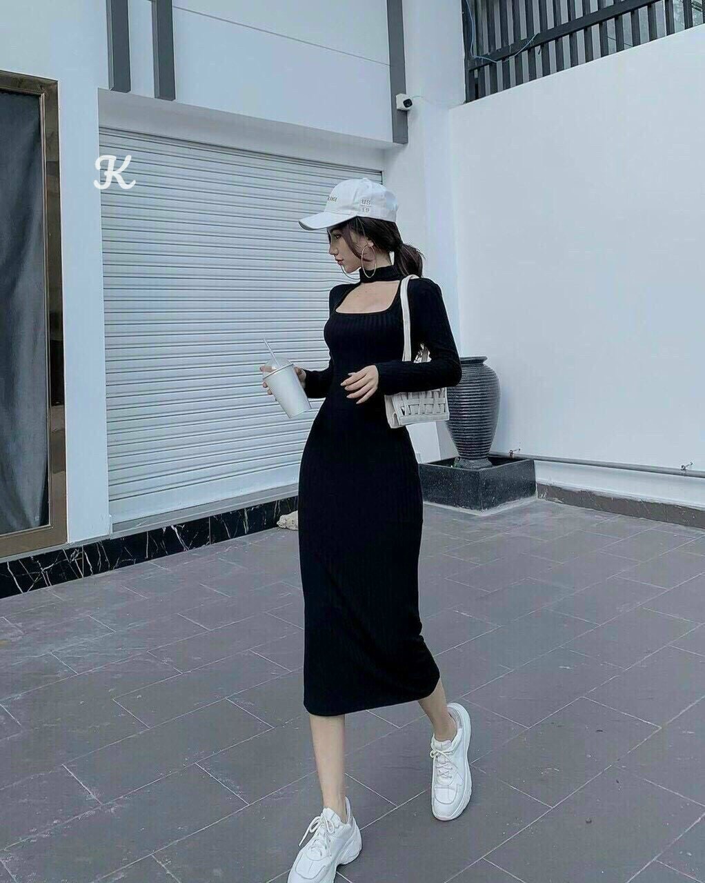 Đầm ôm body nữ dáng dài, đầm đen chất thun tăm cổ vuông, váy maxi chất vải thun cổ áo choker tôn dáng, đầm body Hàn Quốc dáng dài siêu đẹp