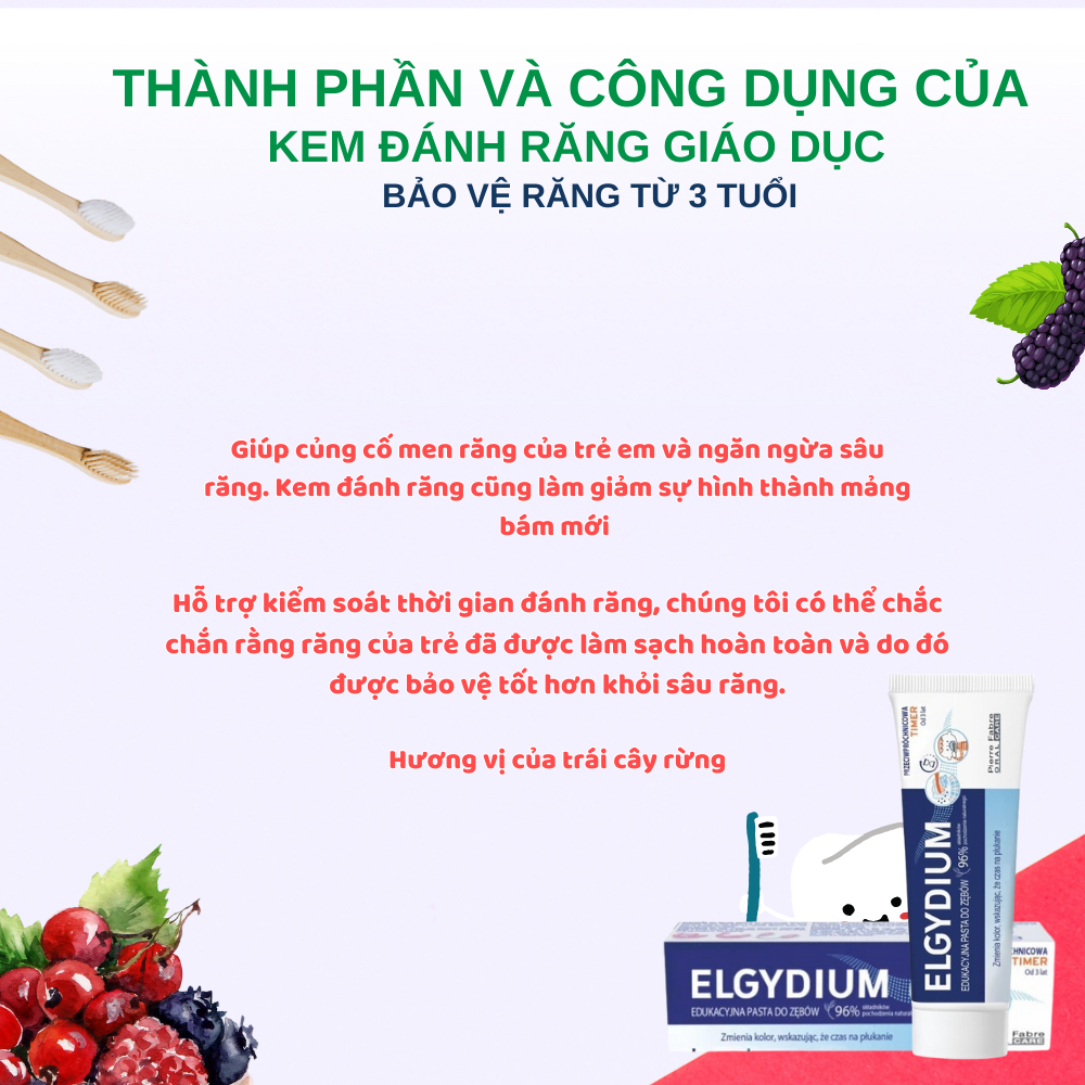 Kem đánh răng giáo dục trẻ em đánh răng Elgydium Timer 50ml