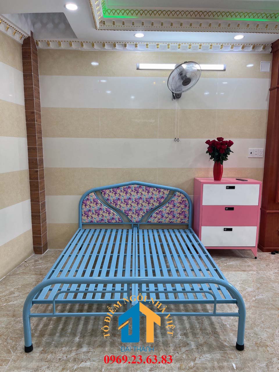 Giường  sắt kích thước ngang từ 0,8M đến 1m8 dài 2M – GS38 mẫu đơn giản, tiện dụng, dễ dàng tháo ráp di chuyển.