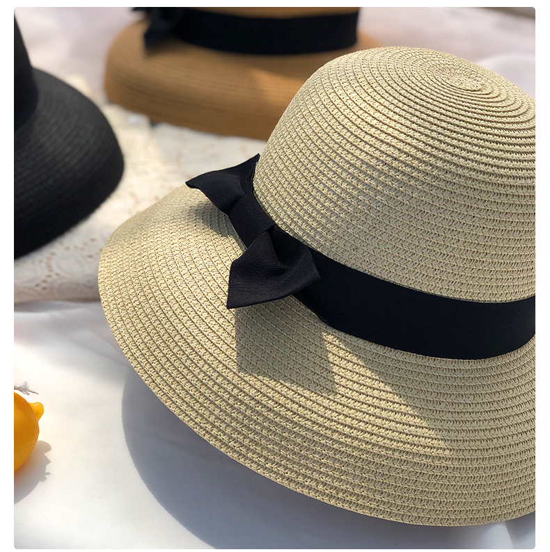 Mũ cói vành cụp nơ đen Trendy