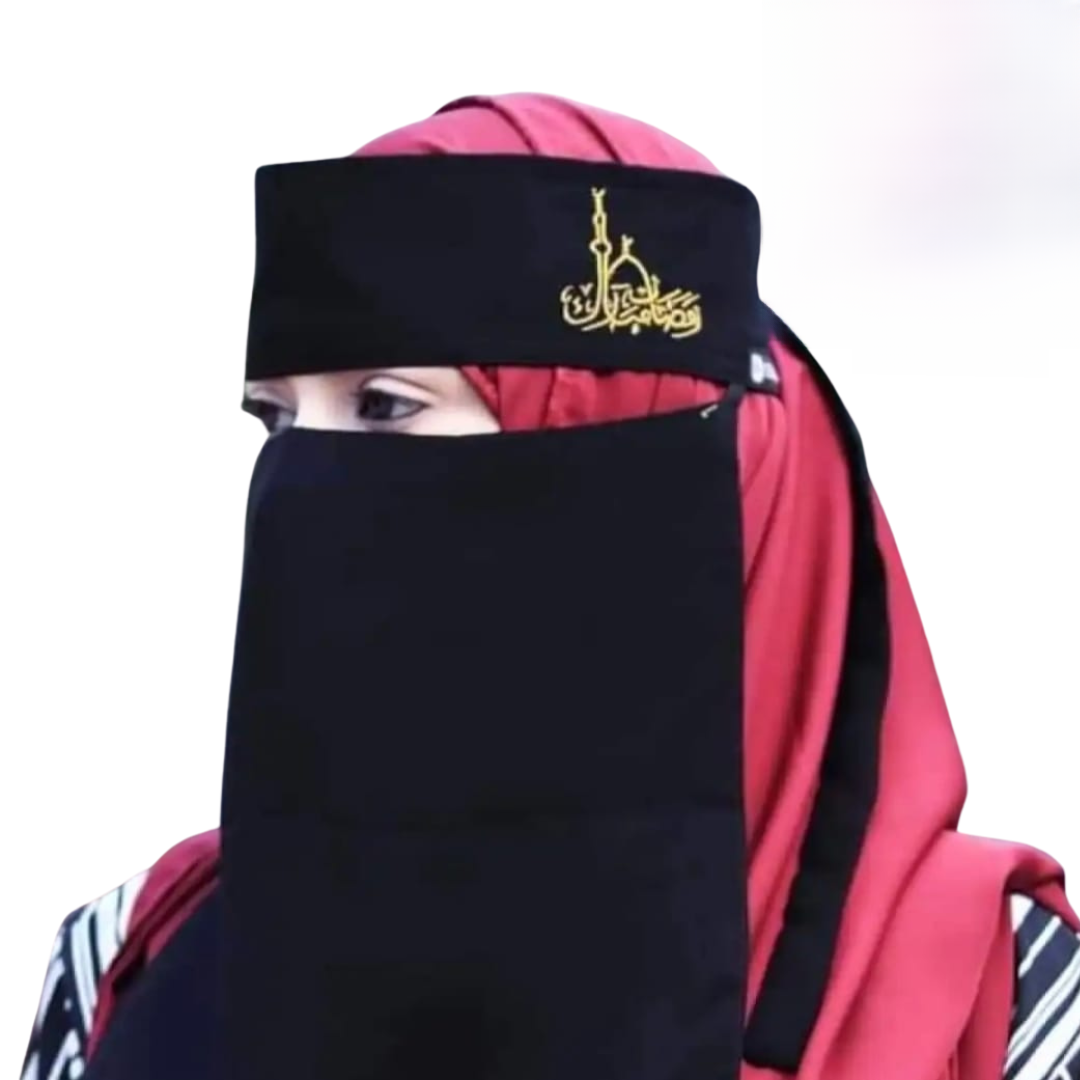 Black Embroidered Nekab Hijab: High-Quality, Comfortable Headscarf for Girls & Women. This elegant Hijab features intricate embroidery, ensuring a touch of sophistication. Perfect blend of style and comfort.