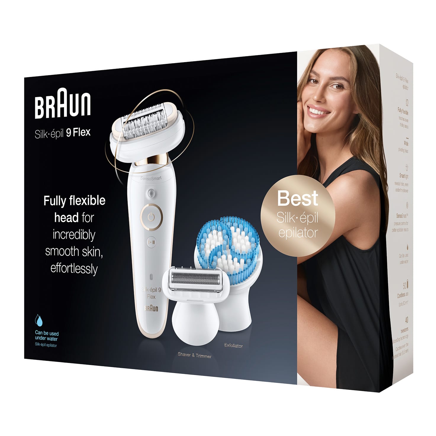 Braun Silk Epil 9 Flex 9030 Epilator with Flexible Head Hair Removal for  Women with Shaver & Trimmer Wet & Dry Epilation White Gold