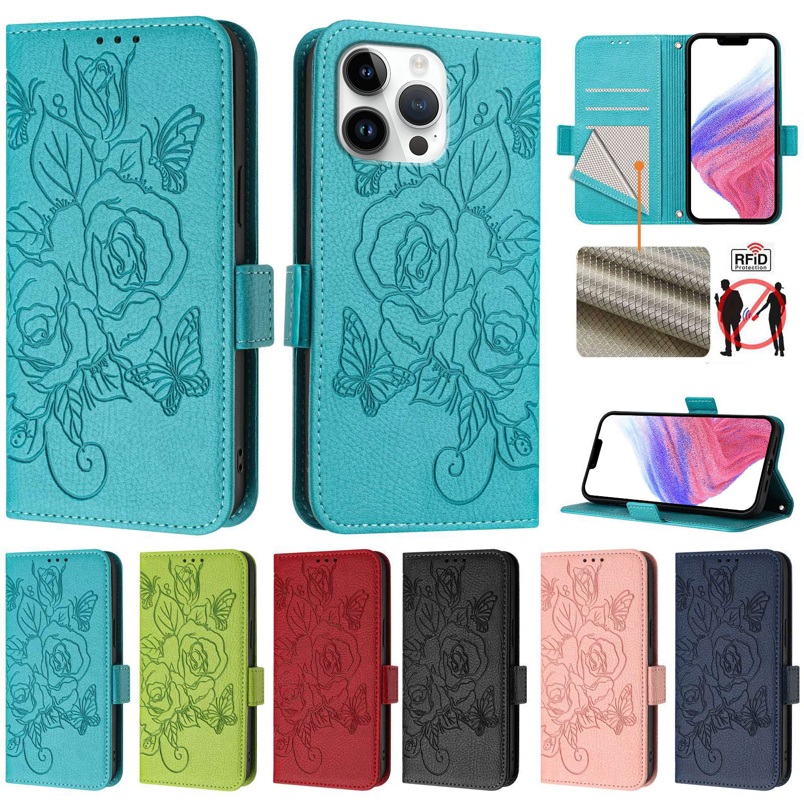 Phone case Xiaomi POCO X3 X4 X5 X6 Pro X4 X3 GT X6 Neo Flip Cover card slots Floral and Butterfly Embossed Patterns Leather RFID Shielding Protection Case For POCO X3 X4 NFC Case. 