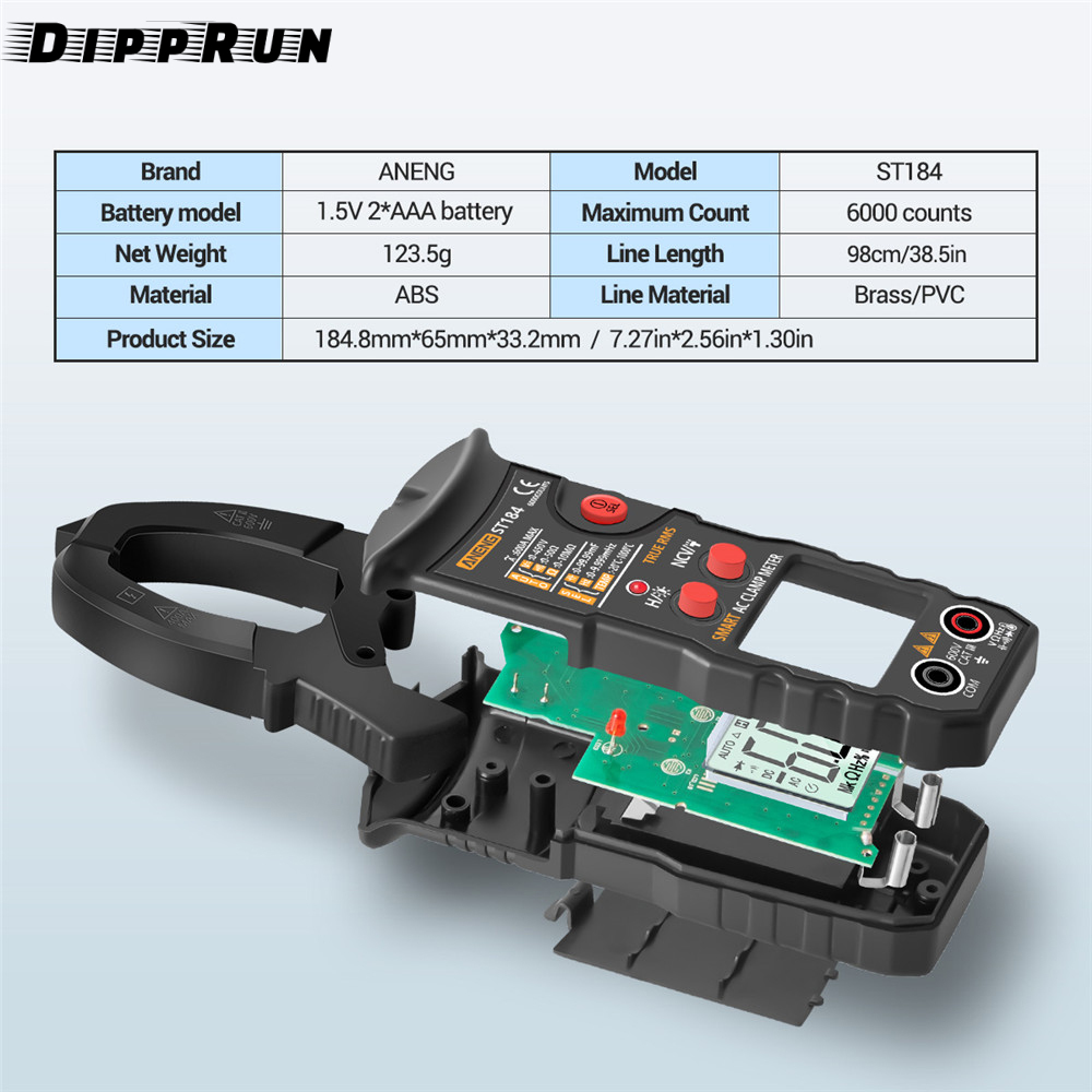 Dipprun aneng st184 Kẹp Kỹ thuật số Đồng hồ vạn năng 6000 đếm chuyên nghiệp RMS thật AC/DC Máy kiểm tra dòng điện áp Hz điện dung