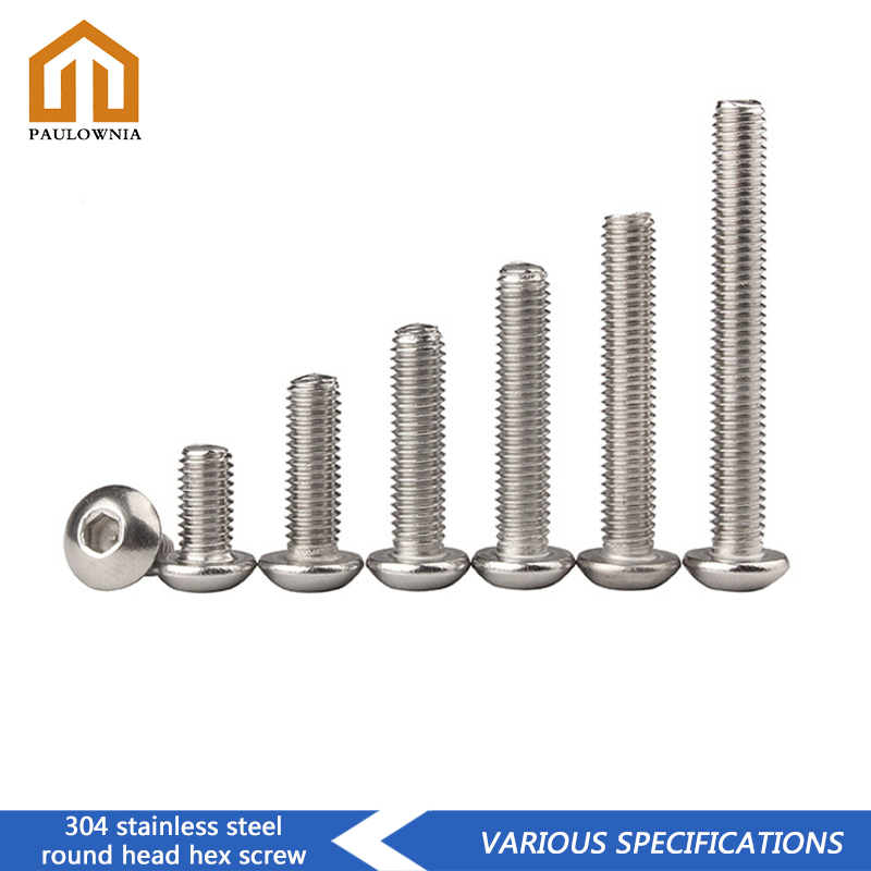 M3 M4 304 Stainless Steel Button Head Hex Hexagon Socket Screw Round Head Allen Bolt Machine Screws Length 3mm -70mm Millimeters