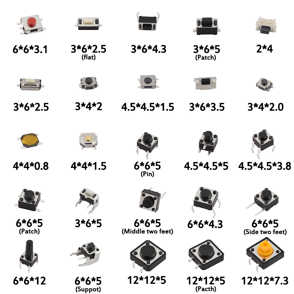 125pcs/lot touch switch/Micro Switch /push buttons switches 25 Types Assorted kit 2x4/3x6/4x4/6x6 for DIY Tool package