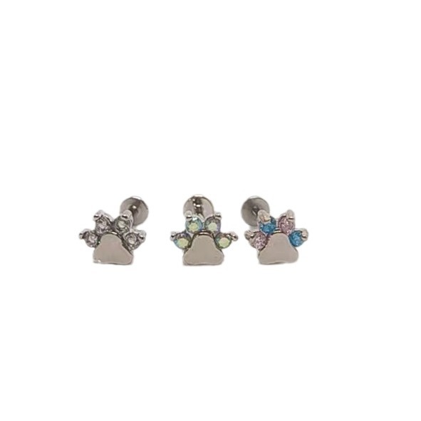 Bear Claw Lip Nail Diamond Super Flash Inner Teeth Lip Nail Ear Bone Nail Cute Cartoon Spice Girl Sweet Cool Piercing Jewelry.