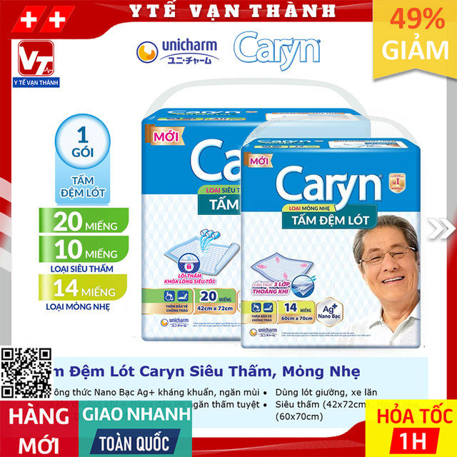 ✅ tấm đệm lót caryn mỏng nhẹ, siêu thấm | giữ vệ sinh giường bệnh, xe lăn -vt0251 - y tế vạn thành