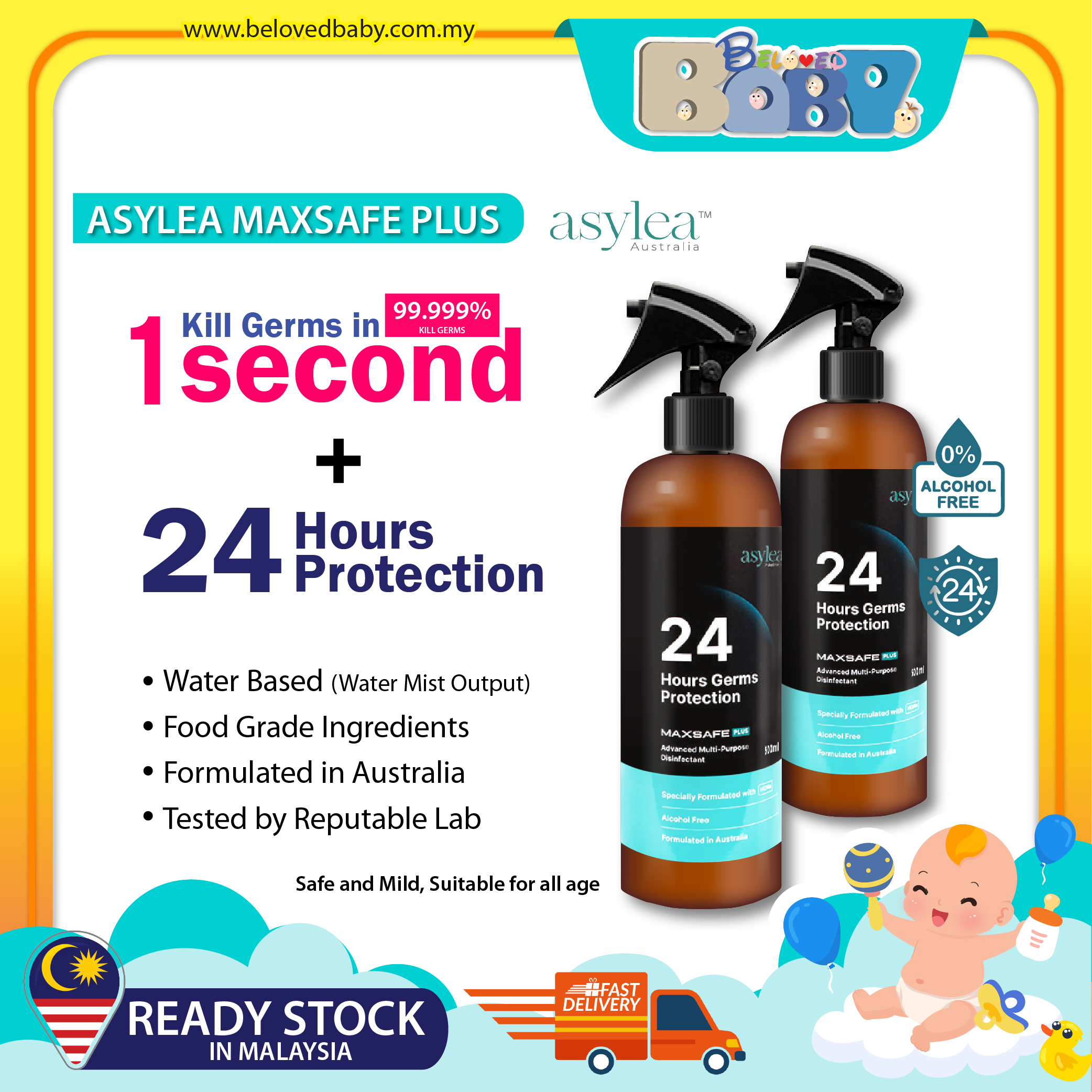 Asylea Maxsafe Plus 24 hours Protection Food Grade Disinfectant