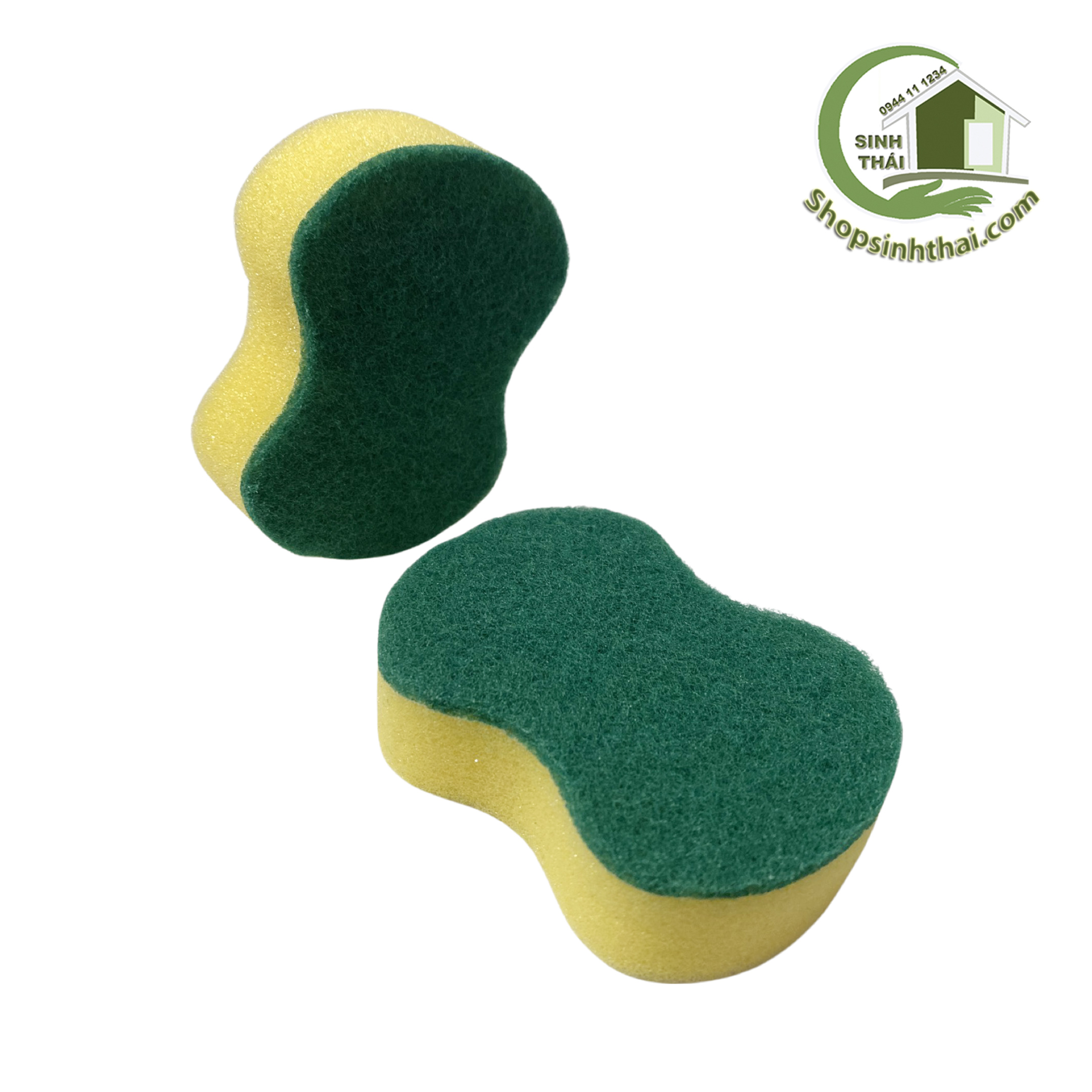 Miếng rửa chén bát cước xanh hình số 8 có mút bọt biển [ 1 miếng ]