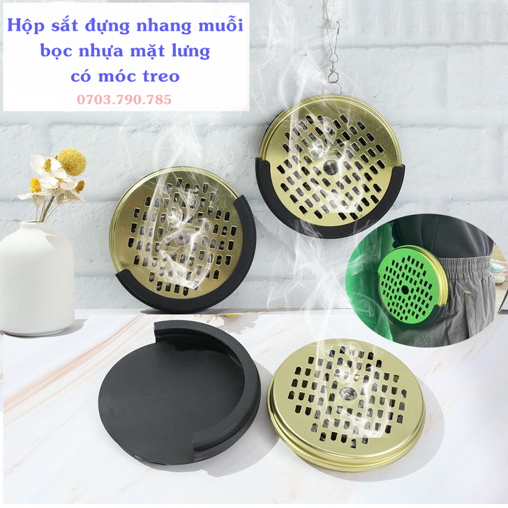 Hộp sắt đựng nhang muỗi bọc nhựa mặt lưng có móc treo
