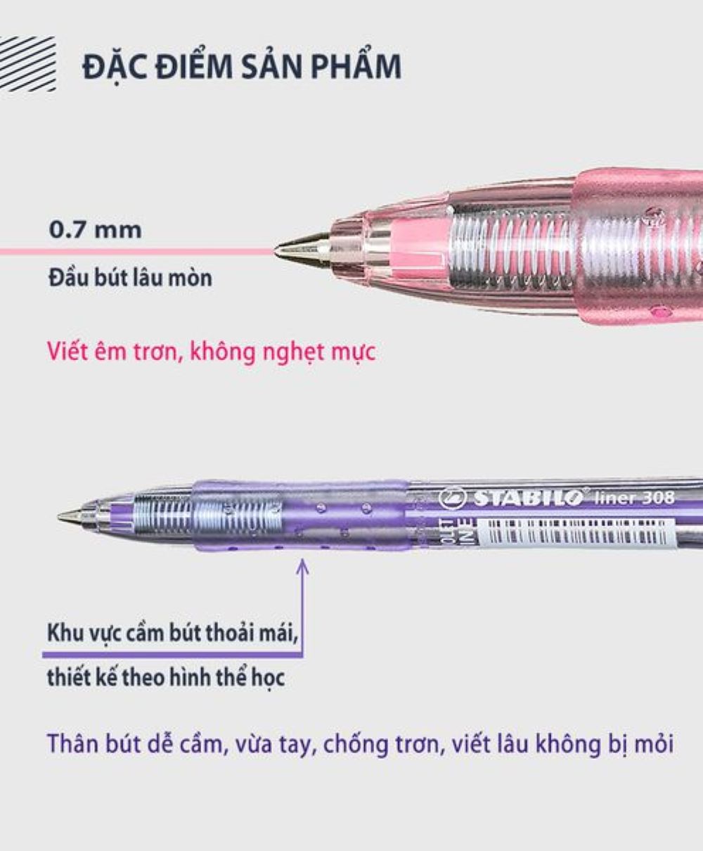 Bút bi STABILO Liner BP308F (Xanh biển, Đen, Đỏ, Hồng, Xanh lá, Tím)
