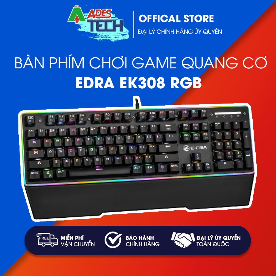 Bàn phím chơi game quang cơ edra ek308 rgb - viền led chống thấm nước
