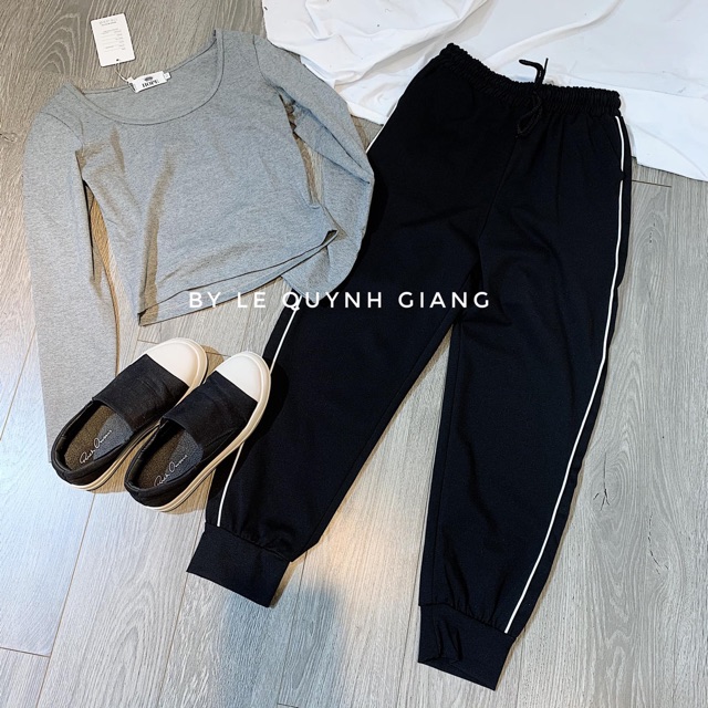 Quần jogger nữ 1 sọc nhỏ thun Poly mền mịn mát
