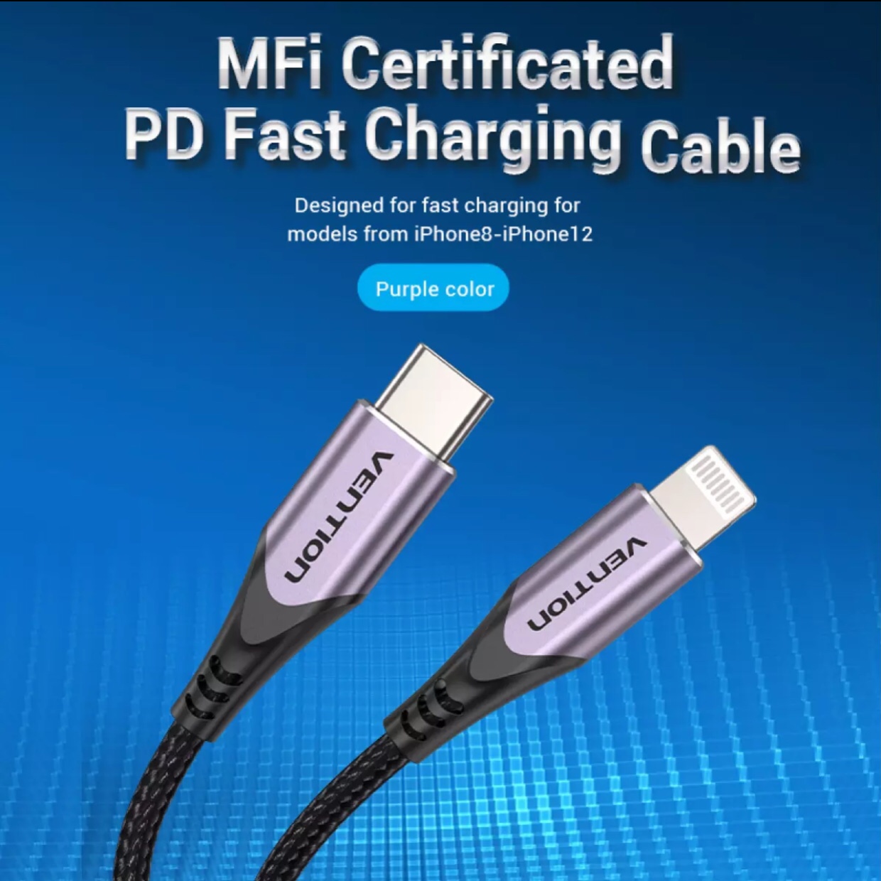Vention Lightning Cable PD 20W iphone Charging Cable USB C to Lightning Fast Charging Cable Apple Charger Cable MFi certified 3A Date Cable compatible with Apple for iOS devices iphone Pro 12 11 X ipad Pro 2020 ipod iphone Charger Cable.