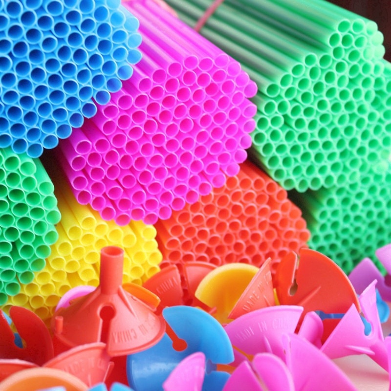 Bộ 100 cái que và đế cắm bong bóng trang trí tiệc bằng nhựa màu trắng