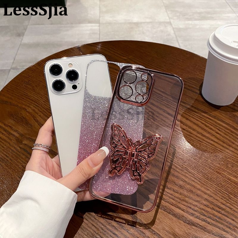 Phone cover infinix smart 9 Back case with Cute Butterfly Stand Luxury Slim Gradient Clear Plating Glitter Girls For infinix Smart9 Phone cases.