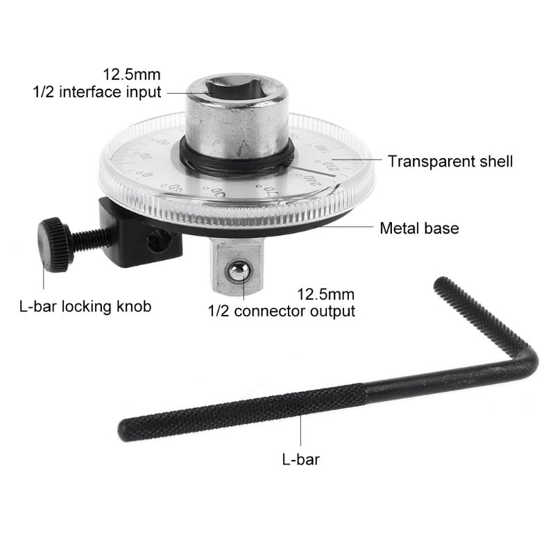Torque Angle Ruler Protractor 360 Degree 1/2 Inch Drive Meter Auto Angle Rotation Measure Tool with Wrench Angle Gauge