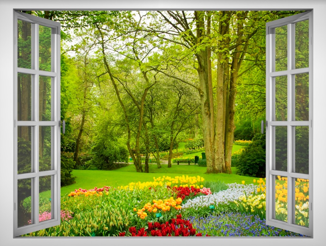 Tranh dán tường cửa sổ Cảnh đẹp thiên nhiên vườn hoa VTC VT0098 ...