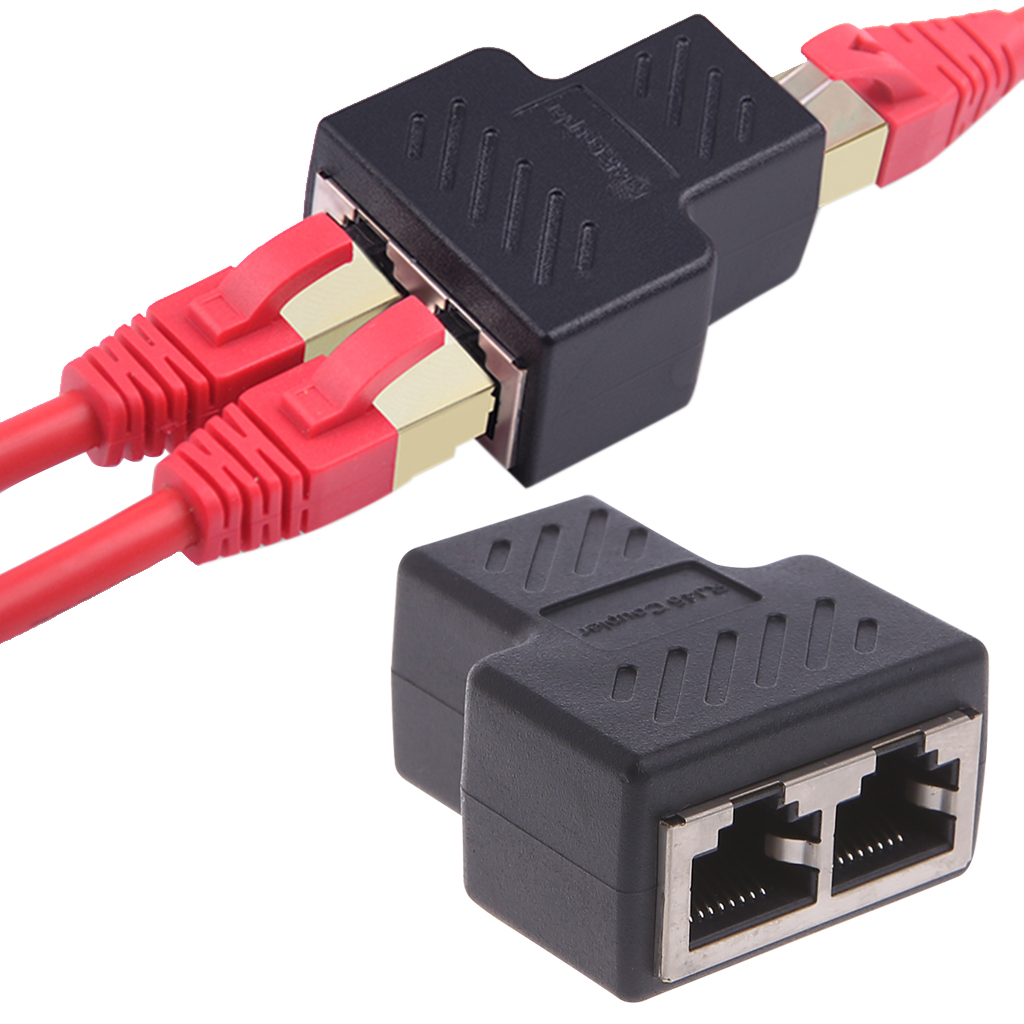 RJ45 ổ cắm Coupler Splitter Bộ chuyển đổi Ethernet 1 đến 2 cách dây kéo dài đầu cái