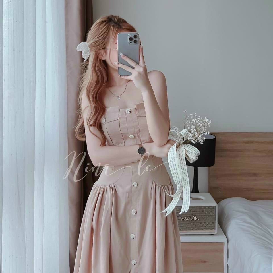Đầm Nhún Xòe 2 Dây Xinh Xắn
