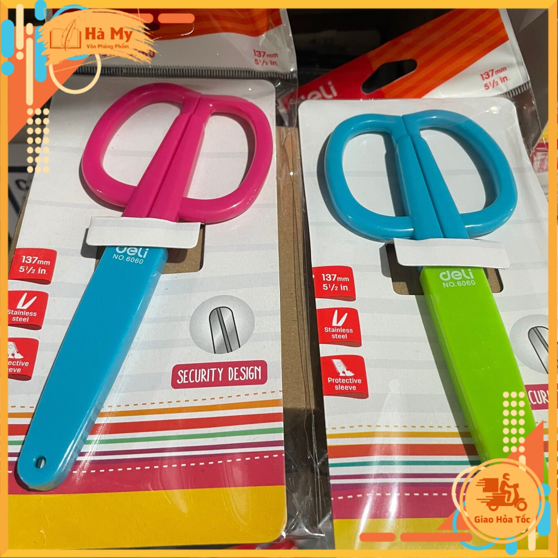 (1 Cây) Kéo học sinh có nắp 137mm Deli E6060