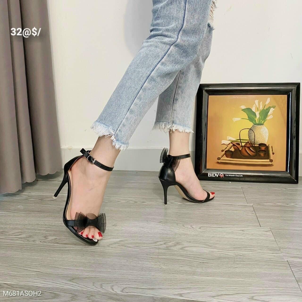 Freeship giày cao gót/sandal nữ thắt nơ tiểu thư 9p xinh xắn