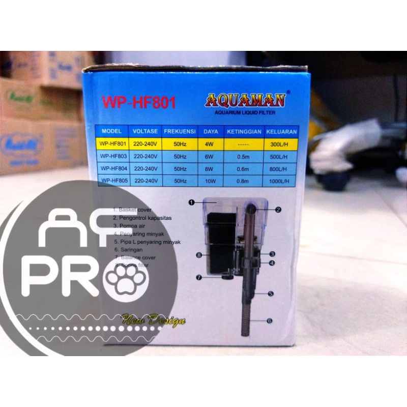 Pompa Aquarium aquascape Hanging Filter AQUAMAN WP HF 801