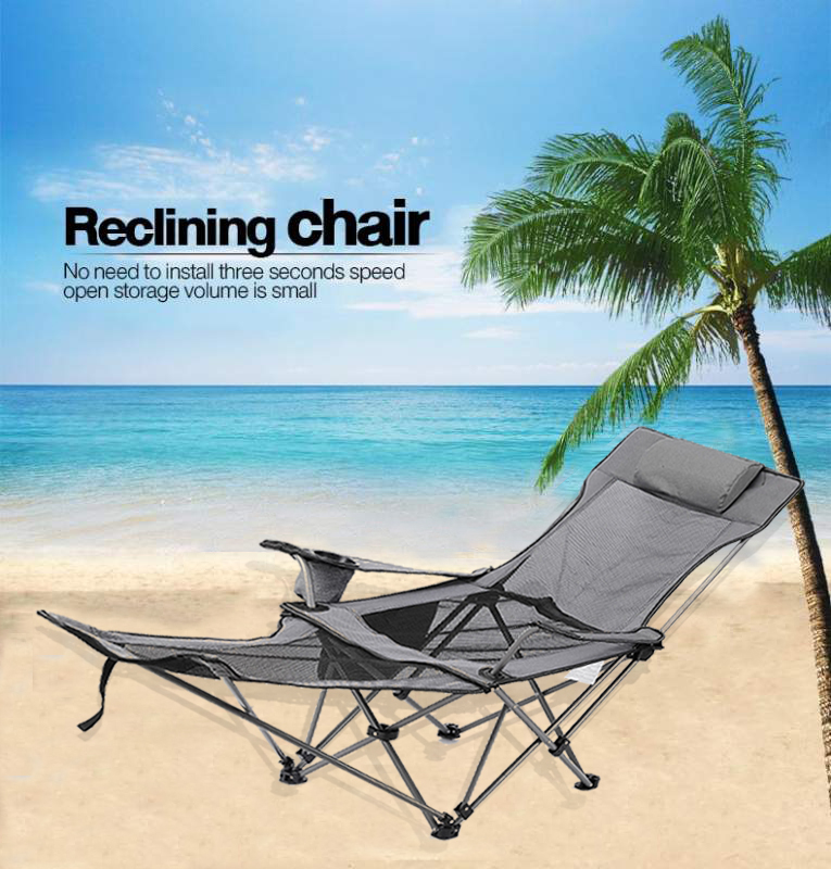 Outdoor Folding Chair Bed, Portable Recliner Beach Chair, Fishing Chair