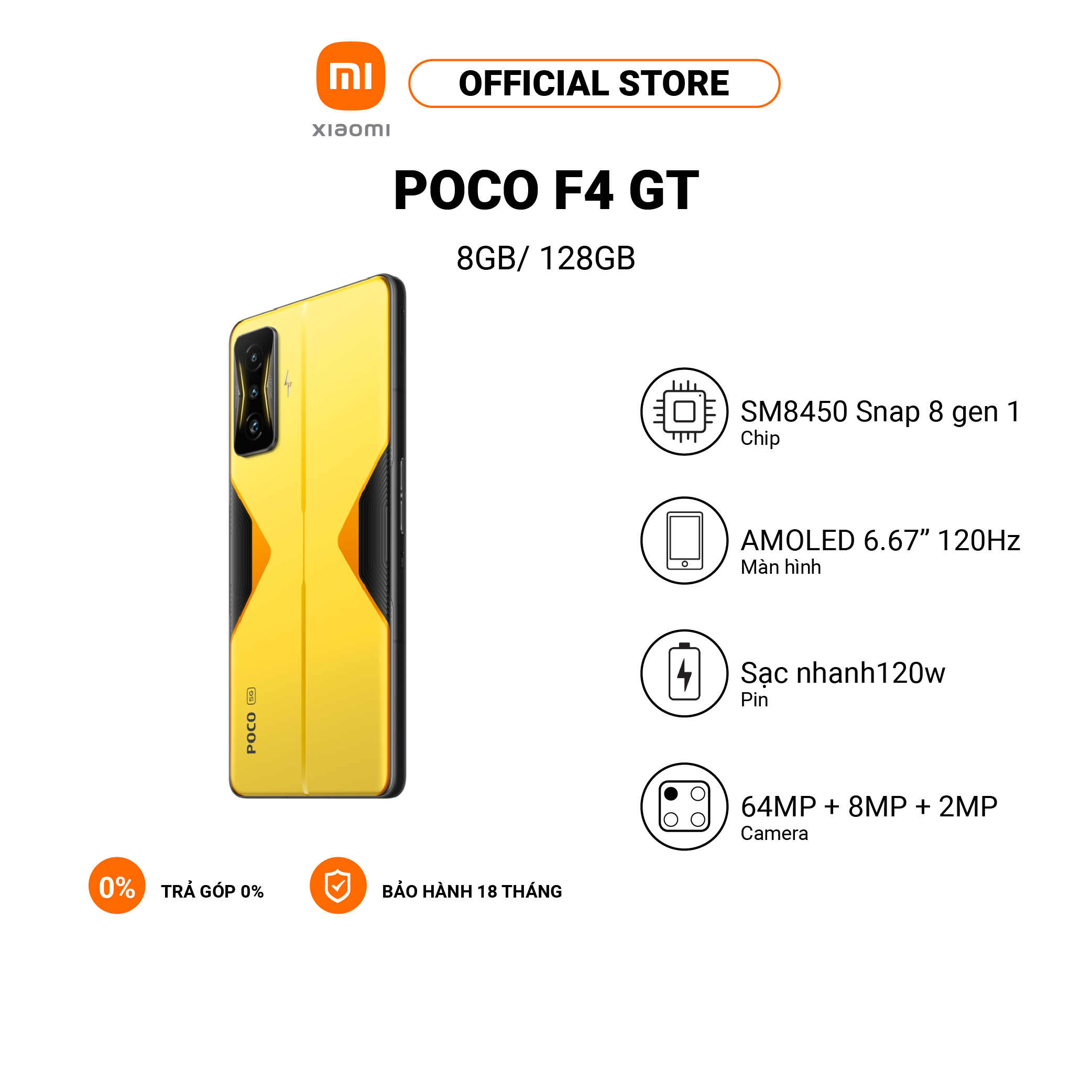 Điện thoại POCO F4 GT 12+256GB AMOLED 120Hz/Snapdragon 8 Gen 1/ Sạc nhanh 120W