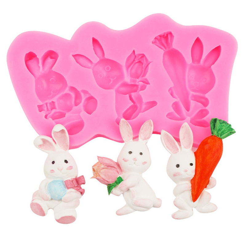 Rabbit Series Silicone Mold Small Rabbit Hug Radish Jelly Chocolate Pudding Mousse Cake Decoration Mold