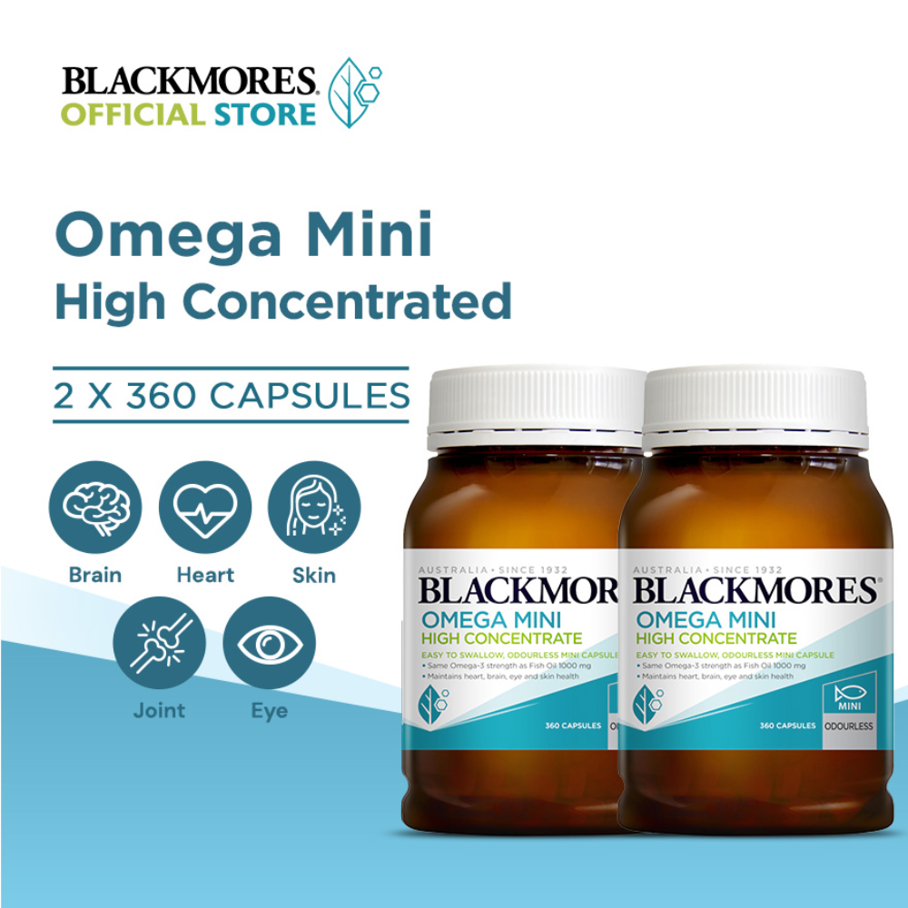[Bundle of 2] Blackmores Omega Mini High Concentrated 360s/60s Contains DHA, EPA & Omega3 for