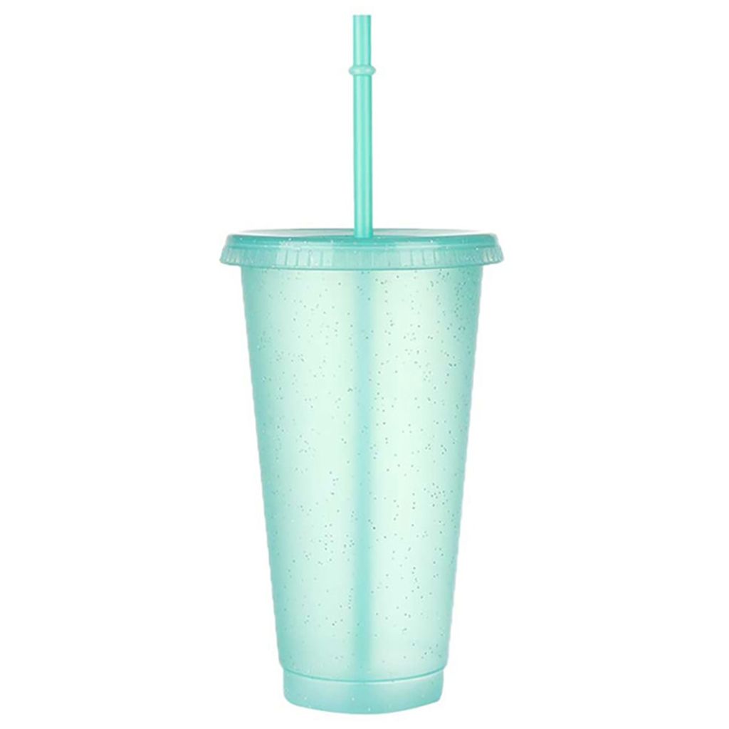 ELEVE Wide Mouth Multi-color Option Personalized Drinkware Creative Gifts With Straws,Lid Cold Drink Tumbler Plastic Tumblers Flash Powder Water Bottle Straw Drinking Cup
